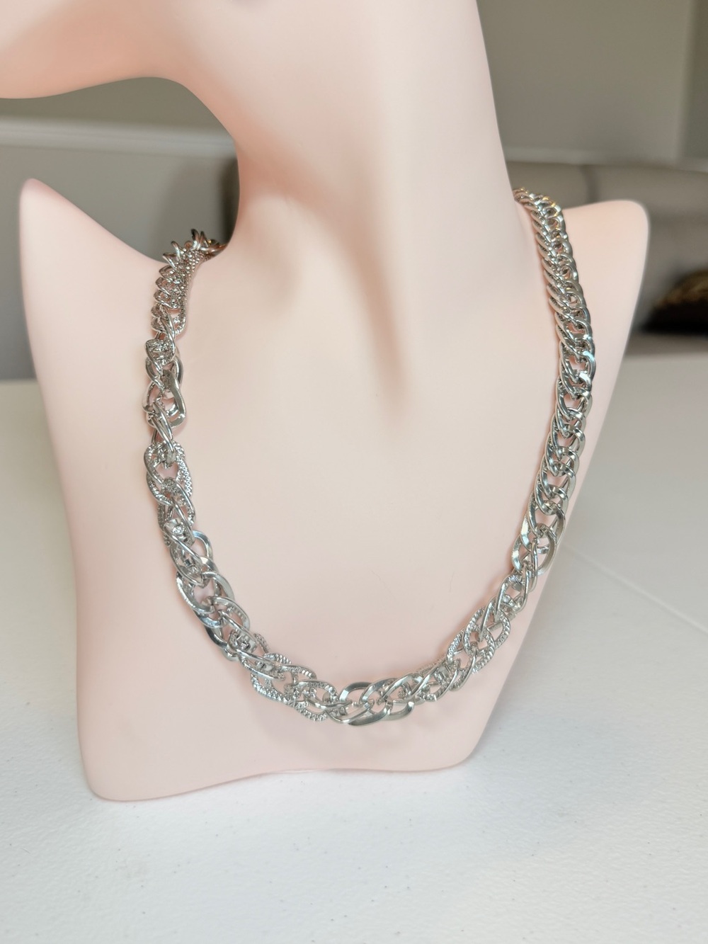 Chunky Silver Twisted Link Necklace
